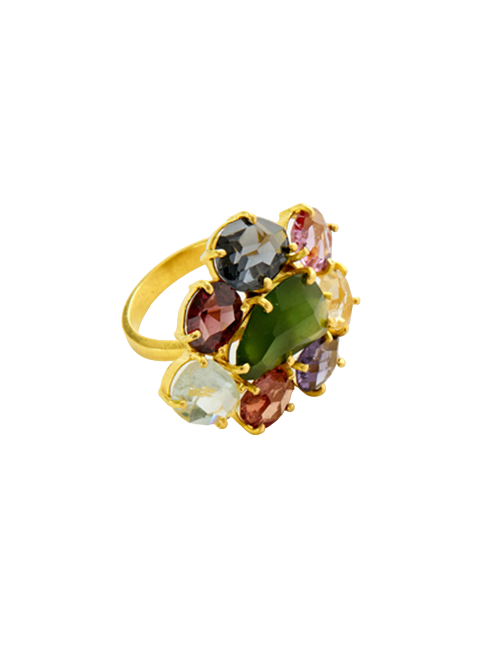 18kt gold pstm myanmar mixed spinel large malar ring